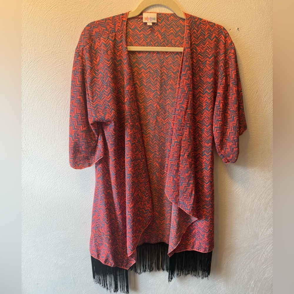 LuLaRoe Zigzag Fringe Kimono Cardigan Boho Festival Layer S - Picture 2 of 6